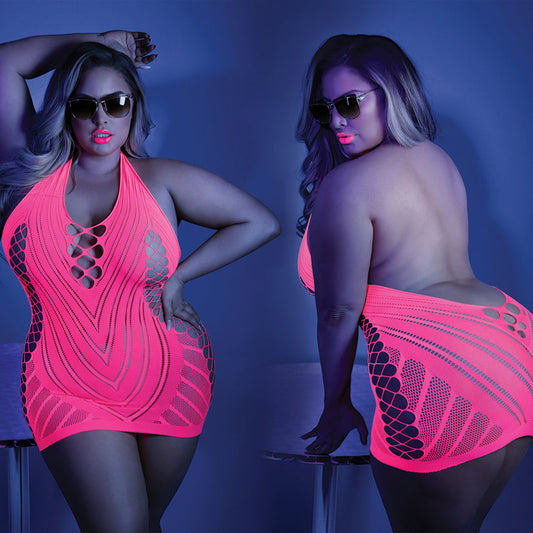 Fantasy Lingerie Glow Shock Value Halter Dress-Neon Pink Queen-Boxed - rr7vz0-aa.myshopify.com