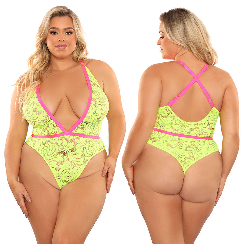 Fantasy Lingerie Glow Spotlight Contrast Elastic Lace Teddy-Neon Green QUEEN - rr7vz0-aa.myshopify.com