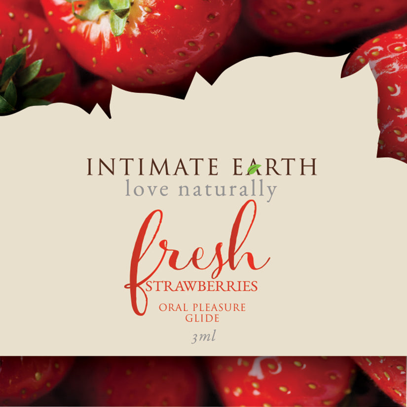 Intimate Earth Oral Pleasure Glide-Fresh Strawberry Foil 0.1oz is a delicate and lightly scented oral pleasure gel with a fresh strawberry flavor. Made with organic stevia, it's safe to ingest, aspartame-free, sucralose-free, paraben-free, and gluten-fre..