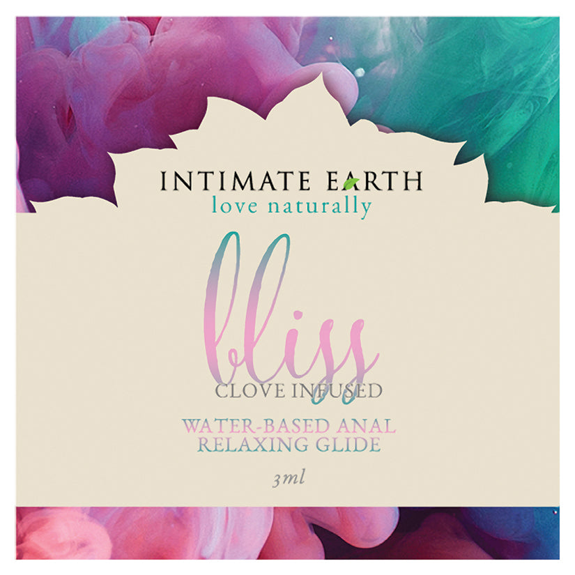 Intimate Earth Bliss Anal Relaxing Water Based Glide is a unique, all-natural water-based lubricant infused with clove. Its super-thick, non-drip formula relaxes without numbing, and is compatible with silicone toys. This 3ml foil pack offers a convenien..