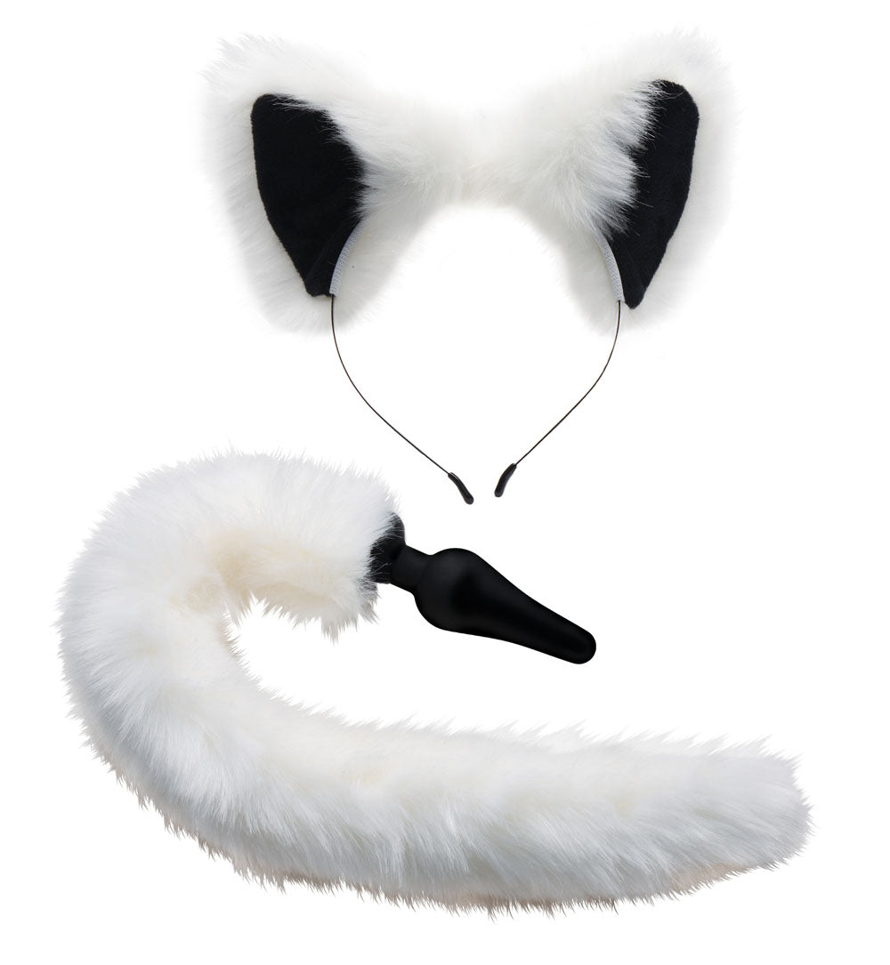 "White Fox Tail Anal Plug and Ears Set TZ-AF603"